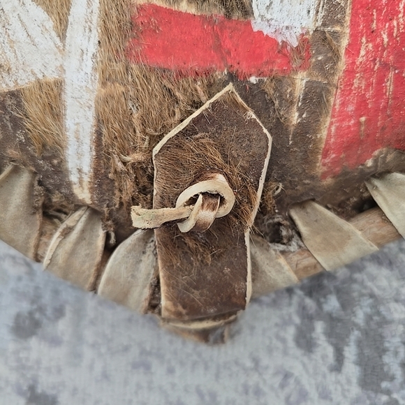 Authentic African Maasai Shield 25 Inches Long x 16 inches Wide Tan Red White - Picture 8 of 12